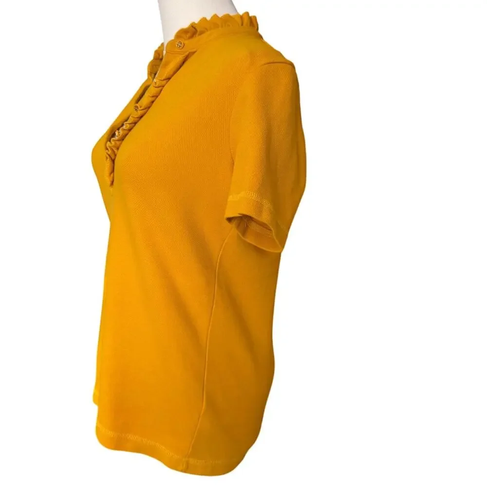 Tory Burch Women's Mustard Ruffle Trim Short Sleeve Knit Top Size S